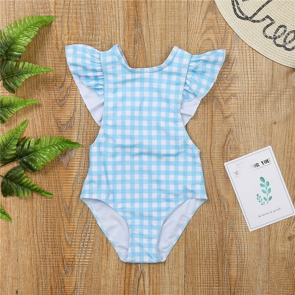 kttectoa Girls Swimsuit Checkerboard Print Ruffle Bathing Suit Sleeveless Quick Dry Crossback One Piece Beach Swimwear Girls' Swimwear 4-7T