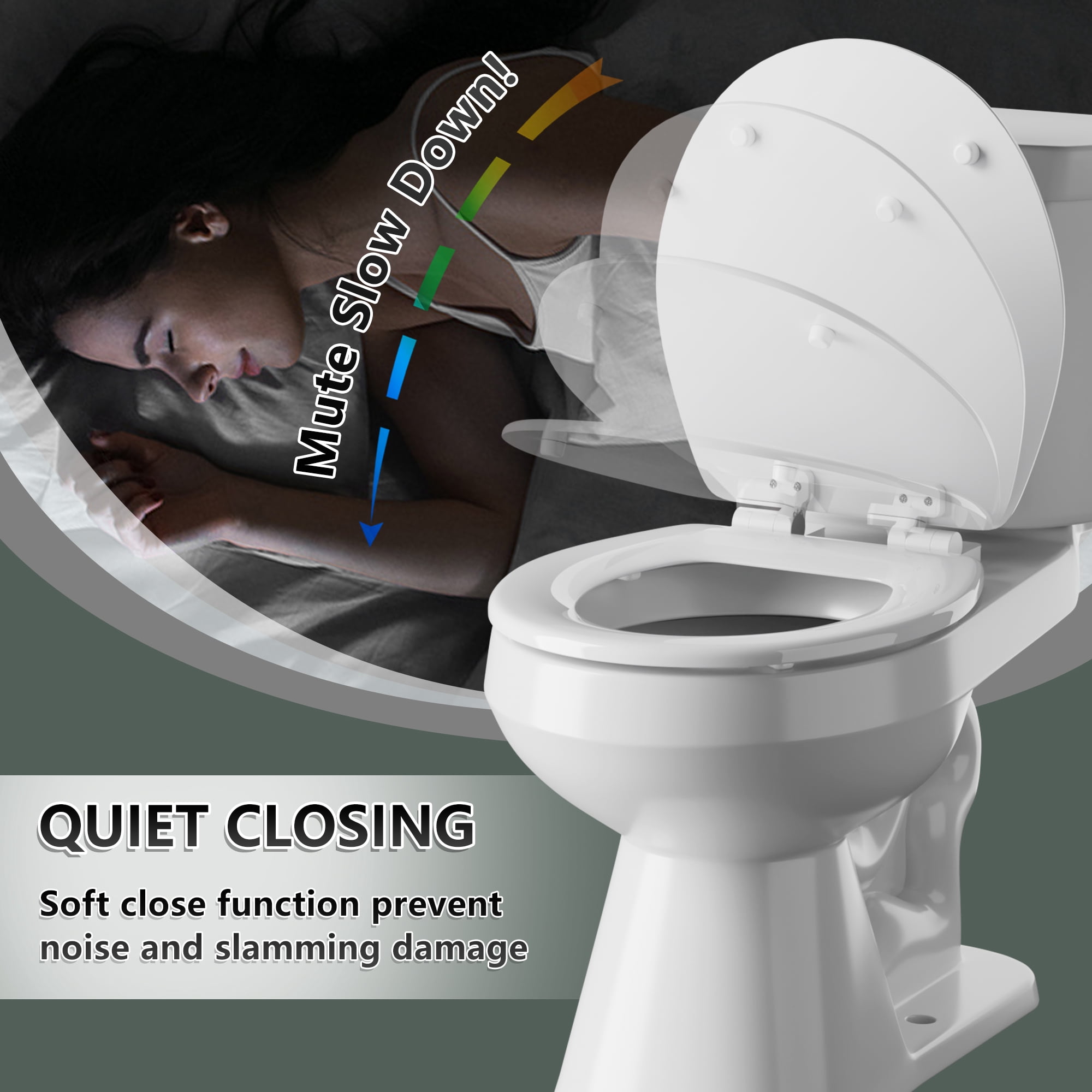 Angol Shiold Wood Toilet Seat with Non-Slip Adjustable Hinges, Quiet-Close ( White, Round 16.5'' )