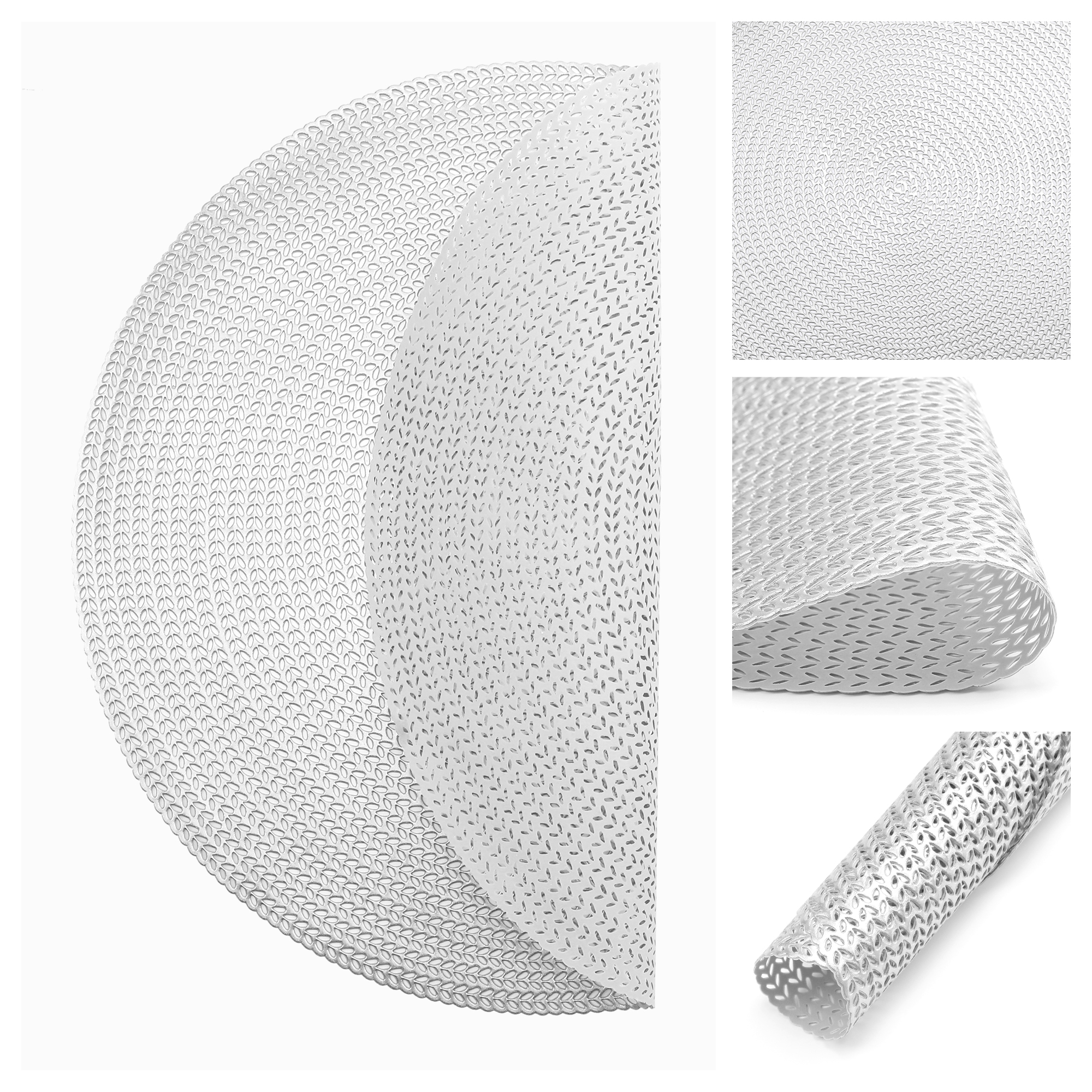 Unique Bargains Set of 6 Round Washable Hollow Design Placemats Silver