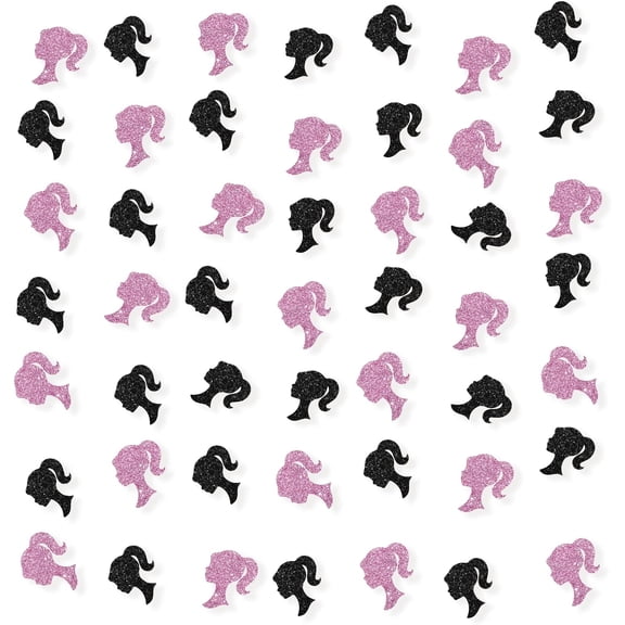 Set of 100 Pink/Black Glitter Girl Birthday Confetti, Princess Smash Cake Decor
