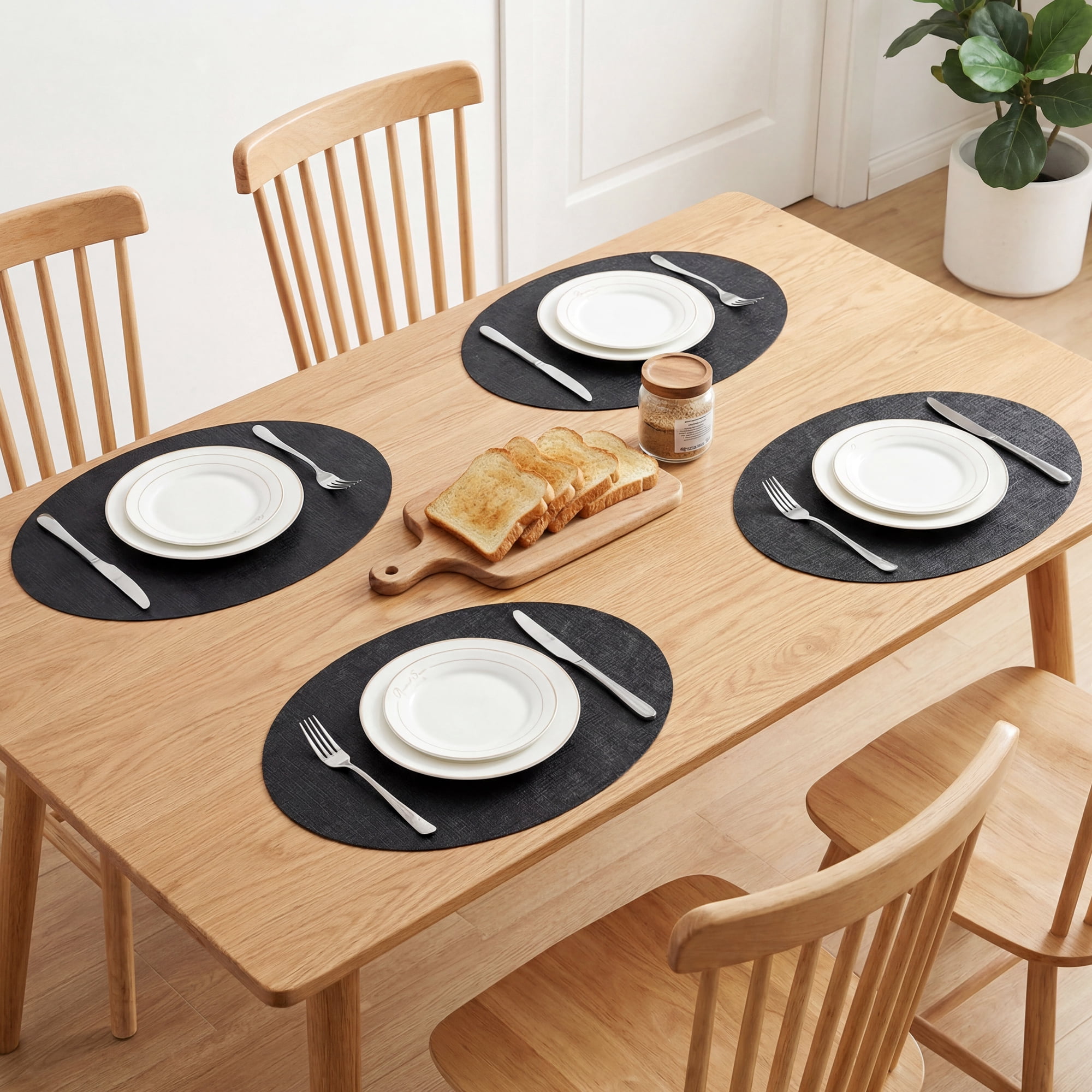 Unique Bargains 6pcs Faux Leather Table Mats Black Gold 16.9"x11.8"