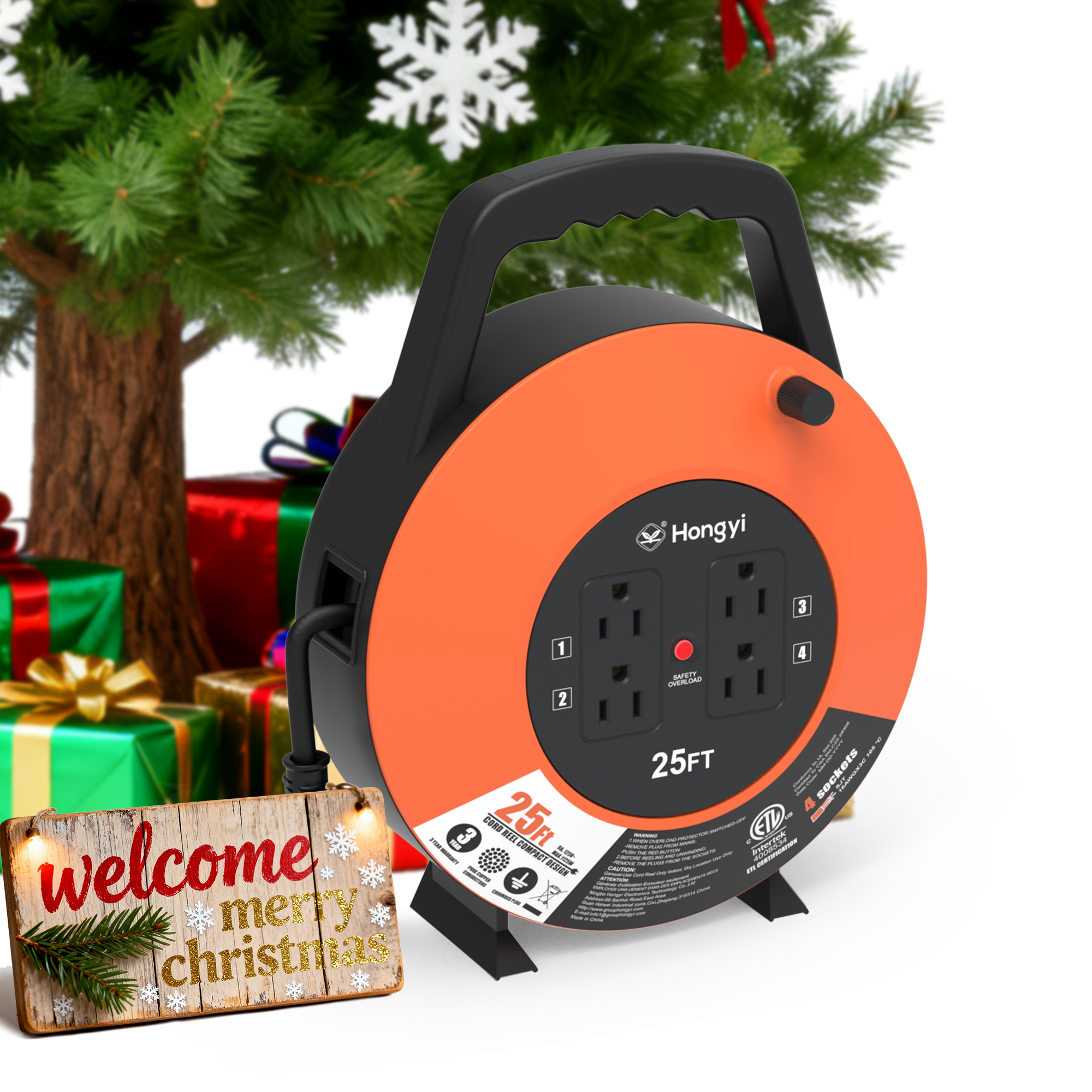 Hongyi 25 ft Extension Cord Reel with 4 Outlets photo 7
