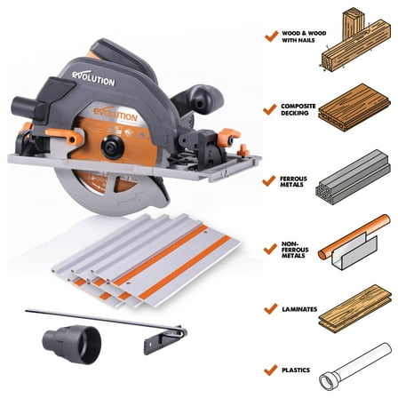 Evolution Power Tools 7-1/4-Inch, 15 Amp, Multi-Material Circular Track Saw with Track, R185CCSX