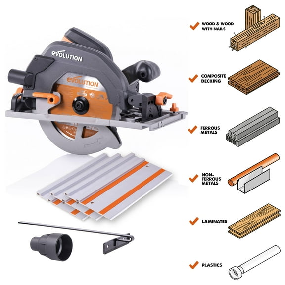 Evolution Power Tools 7-1/4-Inch, 15 Amp, Multi-Material Circular Track Saw with Track, R185CCSX