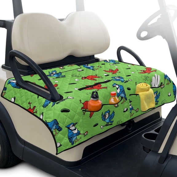 Pzuqiu Golf Cart Seat Covers 4 Front Pockets Polyester, Compatible with Outdoor Golf Carts, for Club Car Yamaha 2 Passenger Seat Golf Cart, Bird Golf