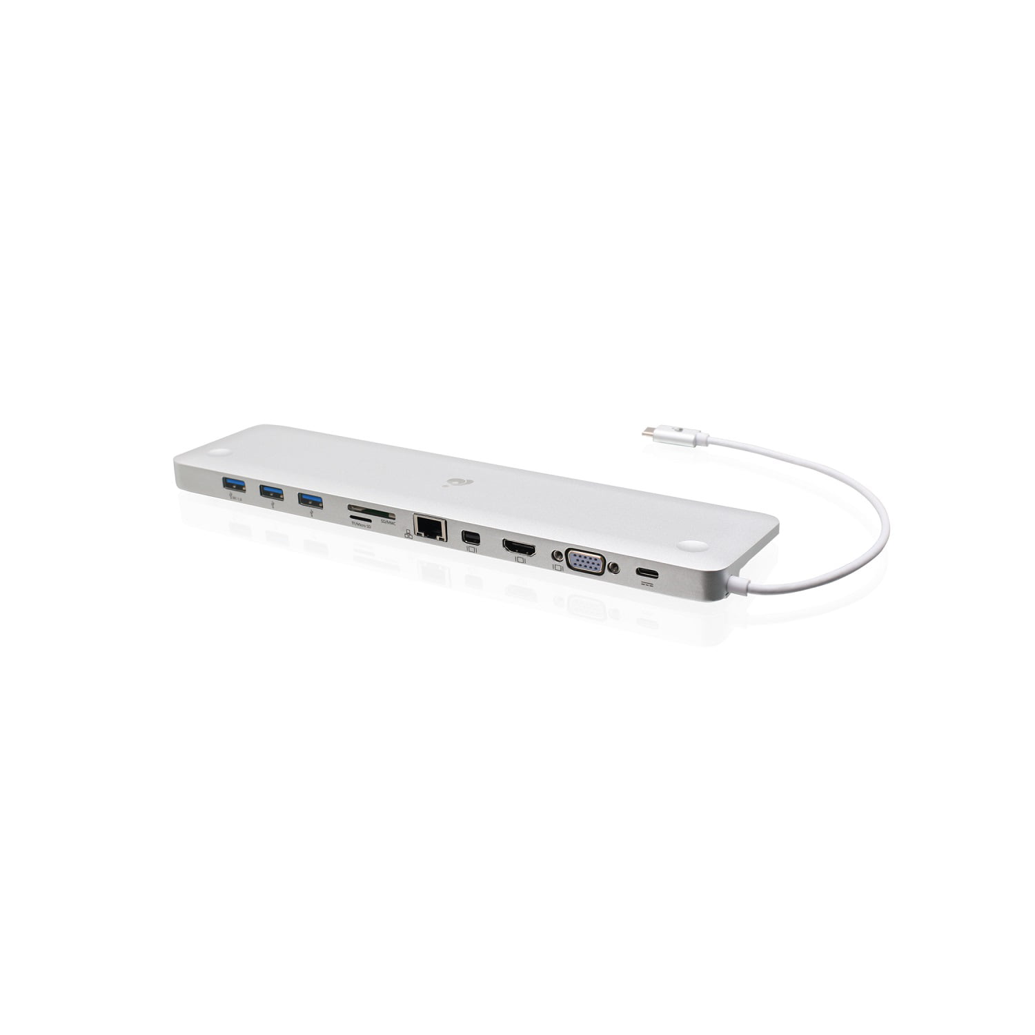 Silver IOGEAR Ultra-Slim USB-C Docking Station w/ Power Delivery Pass-Through 