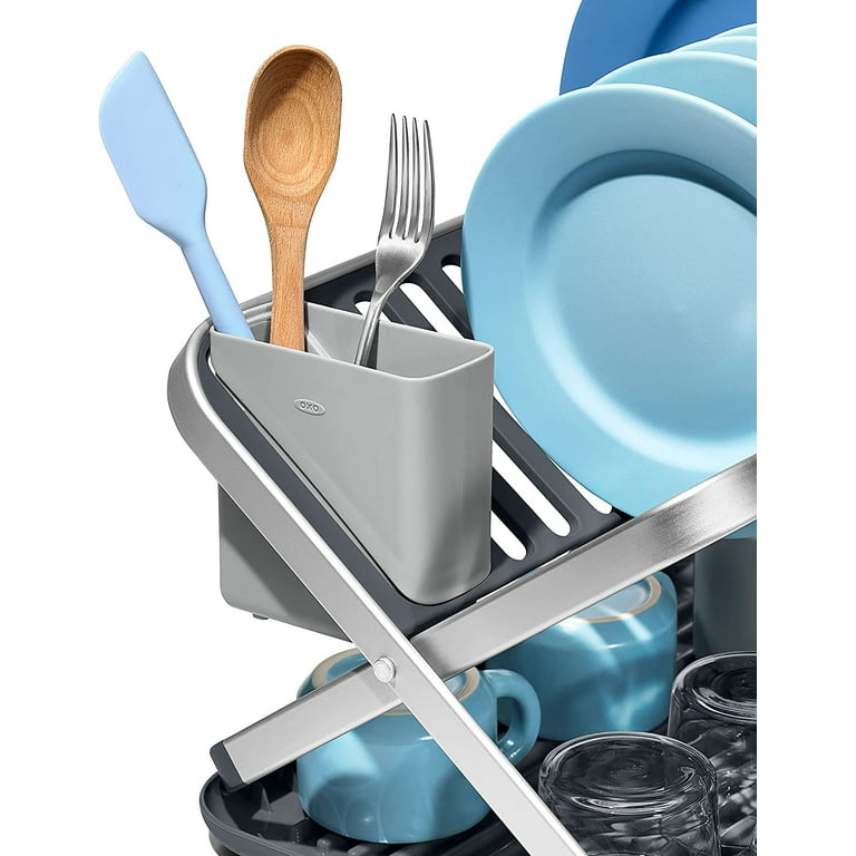 OXO Good Grips Aluminum Fold Flat Dish Drying Rack, 2-Tier, with