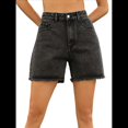 thumbnail image 3 of Pantalones Cortos Vaqueros para Mujer, Informales, de Verano, de Cintura Media, Deshilachados, Elásticos y Rotos. Negro M, 3 of 10