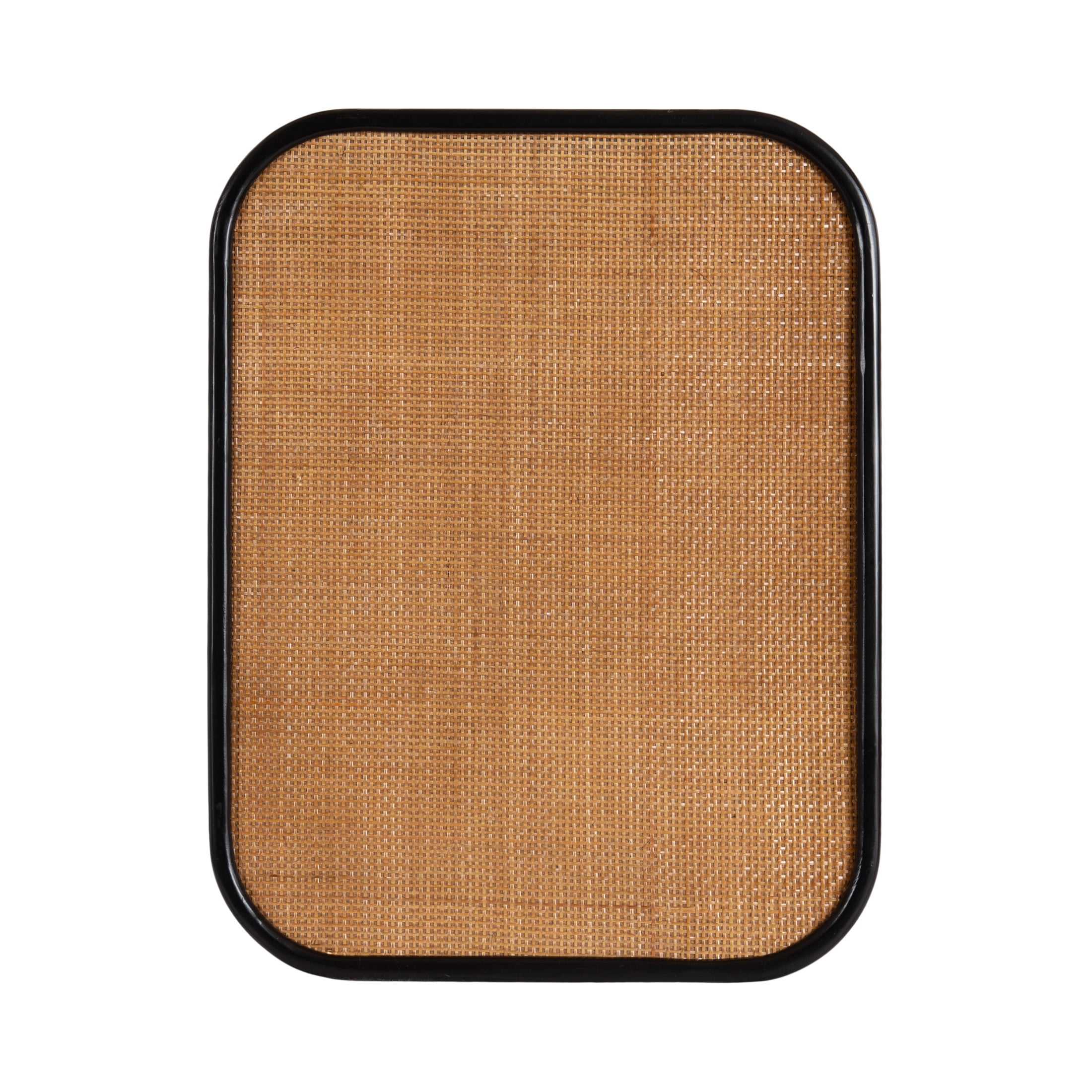 Kate and Laurel Planche Modern Rattan Wall Pinboard, 20 x 26, Black and Natural Rattan, Boho Rounded Rectangle Wall Organizer for Use as Cork Board, Vision Board, or Bulletin Board