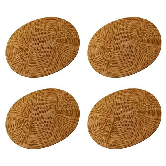 4X Rattan Woven Placemats Oval Round Table Mats Non Heat Resistant Place Mat Natural Multipurpose Placemat 30X40cm