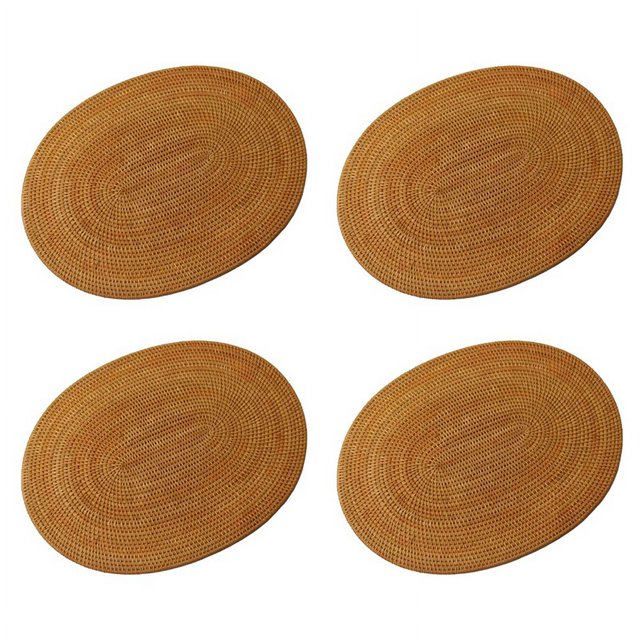 4X Rattan Woven Placemats Oval Round Table Mats Non Heat Resistant Place Mat Natural Multipurpose Placemat 30X40cm