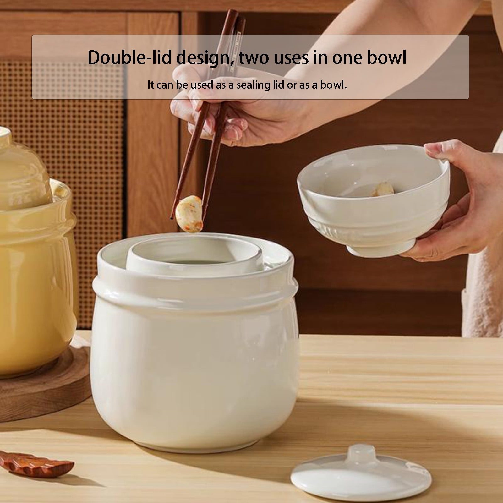 Traditional Chinese Porcelain Pickle Jar, Ceramic Fermenting Jar,Stoneware Fermenter with Water Seal for Pickling, Kimchi, Sauerkraut