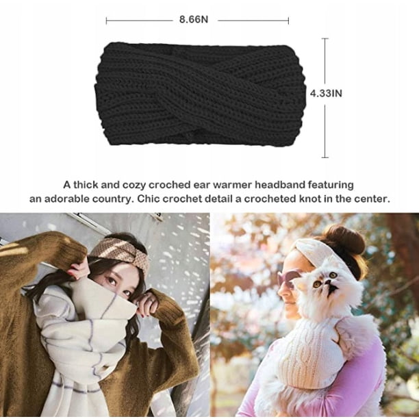 Diadema de accesorios para el cabello de lana de punto Juego de 4 tazas deportivas gruesas y calientes (café + arroz + gris oscuro + negro)
