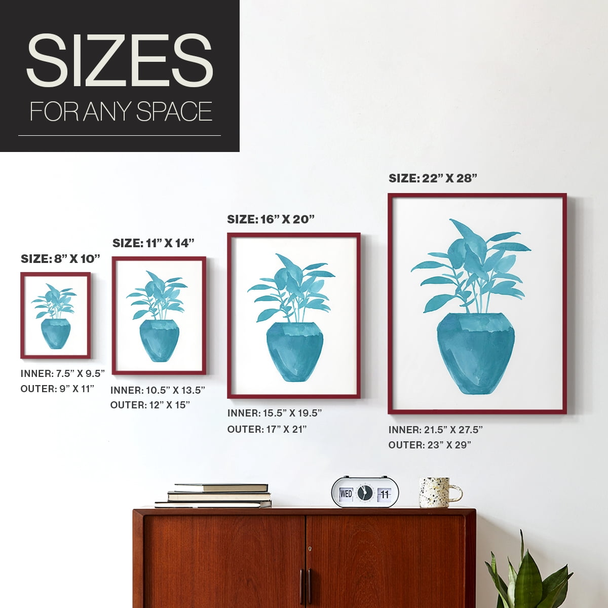Watercolor House Plant V Framed Print in Red Solid Wood 8 x 10 Framed Print