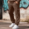 thumbnail image 5 of Dwelliawo Mens Sweatpants with Pockets Athletic Cargo Wide Leg Sweatpants Multiple large deep cargo pockets, Classic relaxed fit for lounging or outdoor Brown XL, 5 of 5