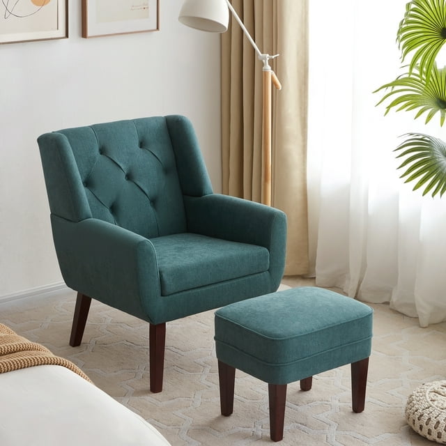 HUIMO Accent Chair with Ottoman Mid Century Modern Upholstered