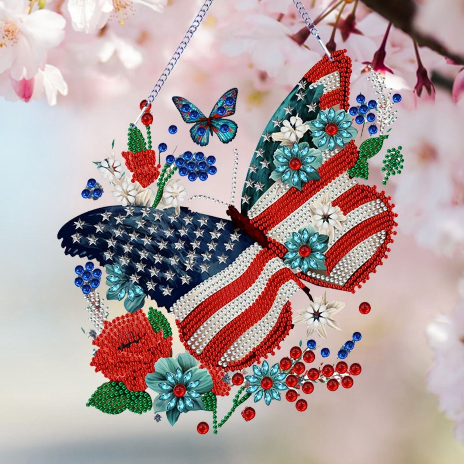 FLOPESN DIY Diamond Pendant Diamond Art Painting Independence Day USA Butterfly Creative Design PVC Home Decoration Pendant (Single Side Diamond)