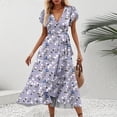 thumbnail image 2 of WTOBBY Women's V-Neck Waisted Floral Print Short Sleeve Dress with Ruffle Accent, Feminine and Comfortable for Spring Summer Fashion,Purple XL, 2 of 5