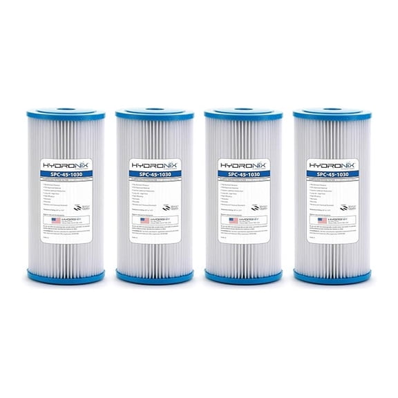SPC-45-1030 R30-BB & RS6 Compatible Whole House Sediment Pleated Water Filter Washable and Reusable 4.5 x 10-30 Micron - 4 Pack