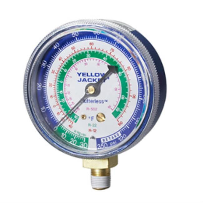 Yellow Jacket Gauge, 21/2 In Dia, Low Side, Blue, 120 psi Blue 49002