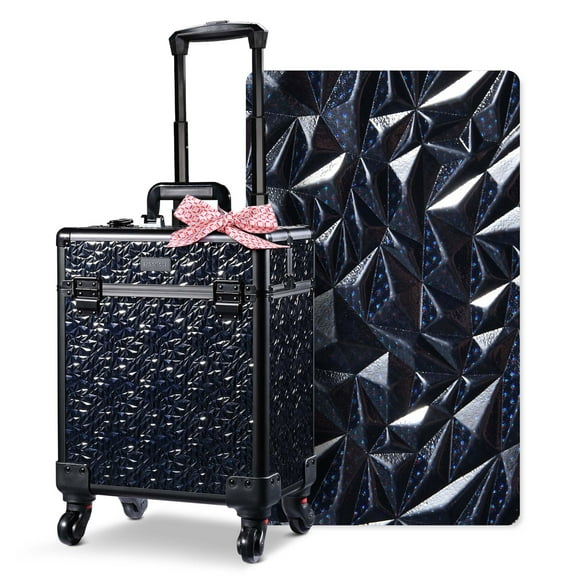 Byootique Rolling Makeup Train Case Cosmetic Trolley Organizer Mermaid Black