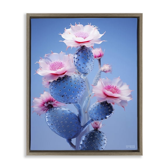 Stupell Industries Contemporary Prickly Cactus Flowers Brown Floating Frame Canvas Art, 17 x 21, by RB