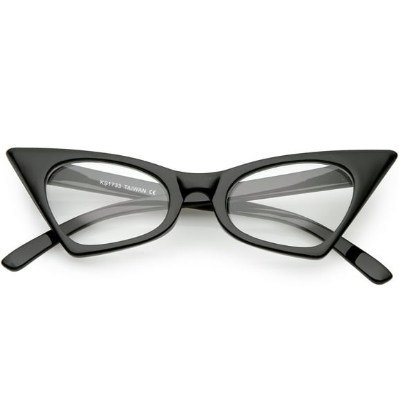 Retro Small High Point Cat Eye Glasses Oval Clear Lens 46mm (Black / Clear)