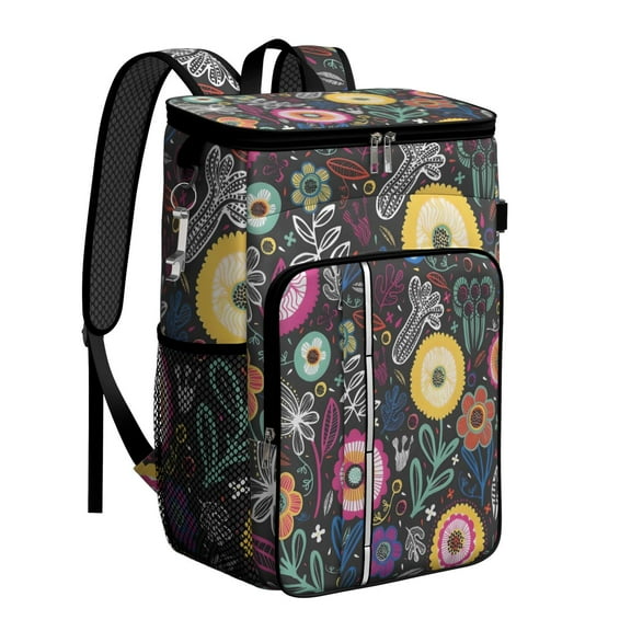 Abstract Vintage Insulated Backpack Cooler - 20L Soft Cooler Bag, Floral Design for Camping