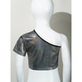 thumbnail image 3 of Lejafay Girls Dance Crop Tops One Shoulder Cropped Tank Kids Jazz Hip Hop Dance Shirts Metallic Cami Black 120, 3 of 5