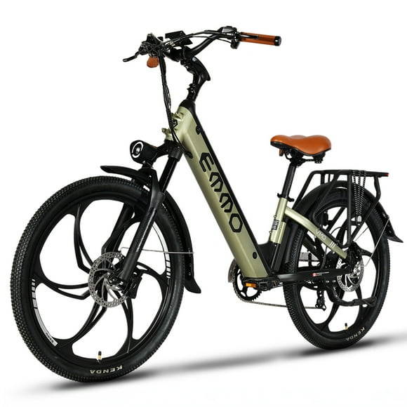 EMMO VMO Pro Vélo Électrique - Vélo de Navettage à Enjambement Bas 500 W - Certifié UL 2849 - Batterie 48 V 17,5 Ah - Olive - Potence de Guidon Réglable à Dégagement Rapide