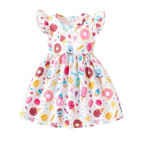 

Icvfdpl Girl s Dress Crew Neck A-Line Sleeveless Printing Comfort Waist Clothes Lightweight Soft Breathable Dresses