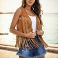 thumbnail image 2 of oqasdz Solid Color Women Fringe Vest Suede Open Front Vintage Vest Sleeveless 70s Hippie Clothes Boho Western Jacket Relaxed Fit Female Dailywear, 2 of 6