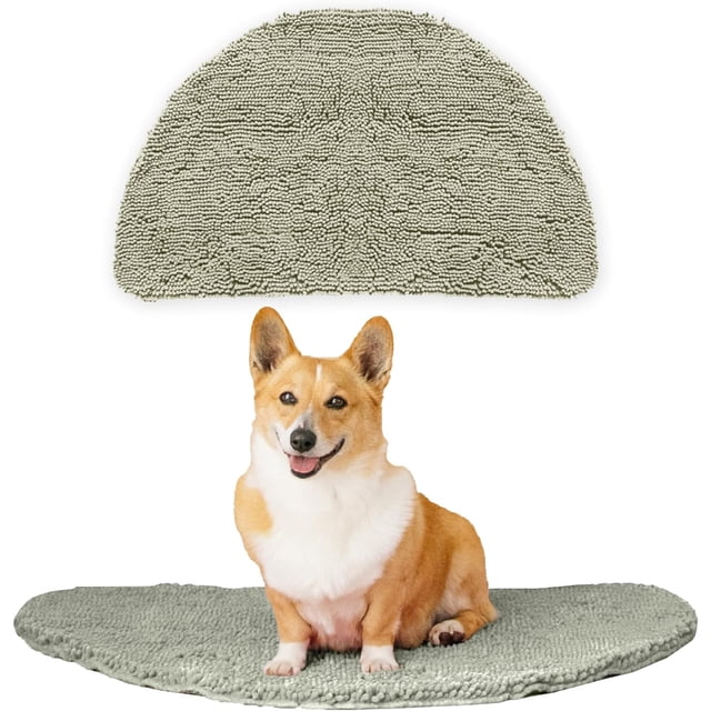 GFDYREE - Ultra Absorbent Microfiber Dog Door Mat, Durable, Quick Drying, Washable, Prevent Mud Dirt, Keep Your House Clean (Oatmeal, Half-Moon) - 22 x 37 Inch