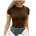 thumbnail image 1 of TSADFHJI T-Shirts pour Femmes Longs d'Été à Manches Courtes Col Rond Côtelé Ajusté T-Shirts Décontractés m Café, 1 of 5