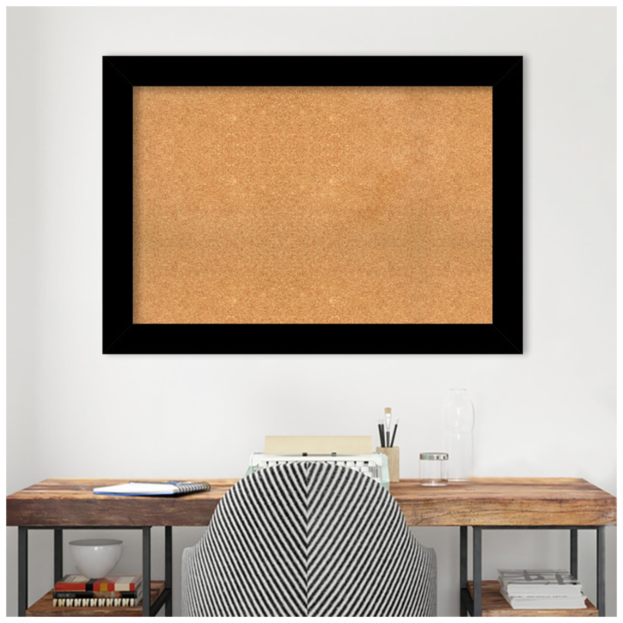 Amanti Art Natural Cork Board Wood Framed Basic Black Bulletin Board 41 in. x 29 in.
