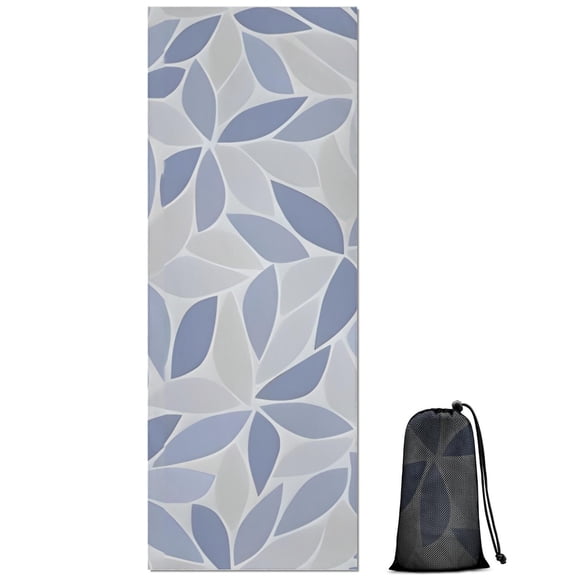 Blue Leaf Pattern Hot Yoga Mat Towel Non Slip for Hot Yoga - Quick-Drying Yoga Mat Cover with 4 Corner Pockets with Travel Bag - Hot Yoga Towel Non Slip Grip Moisture Wicking Sweat 70"x26"