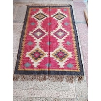 8x10'feet Area Rug For Live Room Wool And Jute Rug In Red Color Handmade Kilim Dhurrie Rug For Beedroom Dining Room Home Office