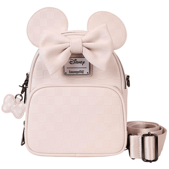 Loungefly Minnie Mouse Mini Checkered Texture Backpack Crossbody Bag