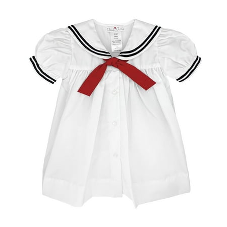 

Petit Ami Baby Girls Nautical Dress with Collar 3 Months White
