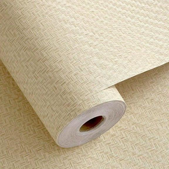 Fabric Wallpaper Textured Contact Paper (24in X 393in) Grasscloth Wallpaper Peel and Stick Faux Linen Wall Paper Self-Adhesive Vinyl Looks Like Woven Straw (Yellow Beige)
