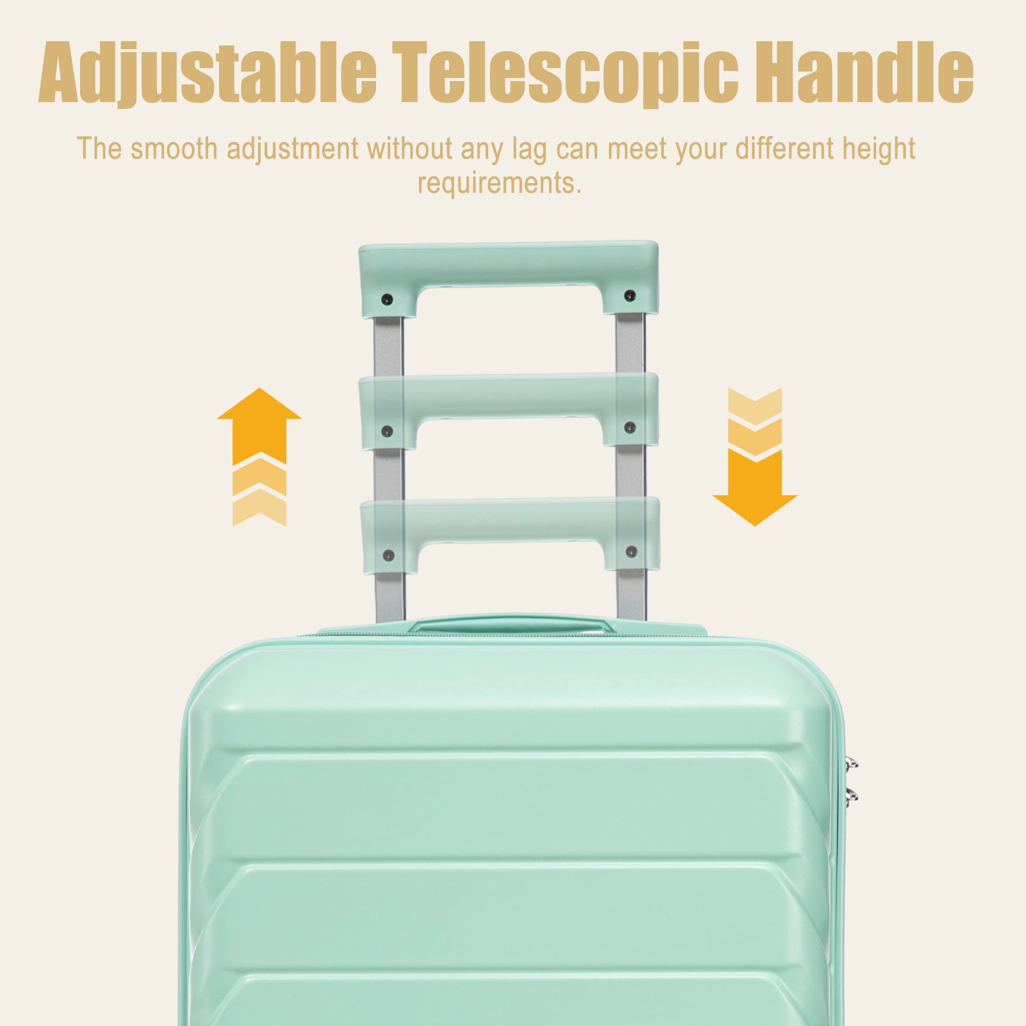 Alvantor 20inch Luggage, ABS Scratch Resistant Checked Suitcase with 4 Spinner Wheels and Lock, Mint Green