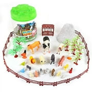 Sunny Days Farm Animals Bucket  56 Piece Toy Play Set for Kids | Horses and More Plastic Figures Playset with Storage Bucket