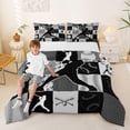 thumbnail image 2 of Castle Fairy Baseball Collage Full Size Comforter Sets 3-Piece, Sport Theme Checkered Bedding Comforter Set, Gray Black,Black Reversible,1 Comforter and 2 Pillowcases, 2 of 6