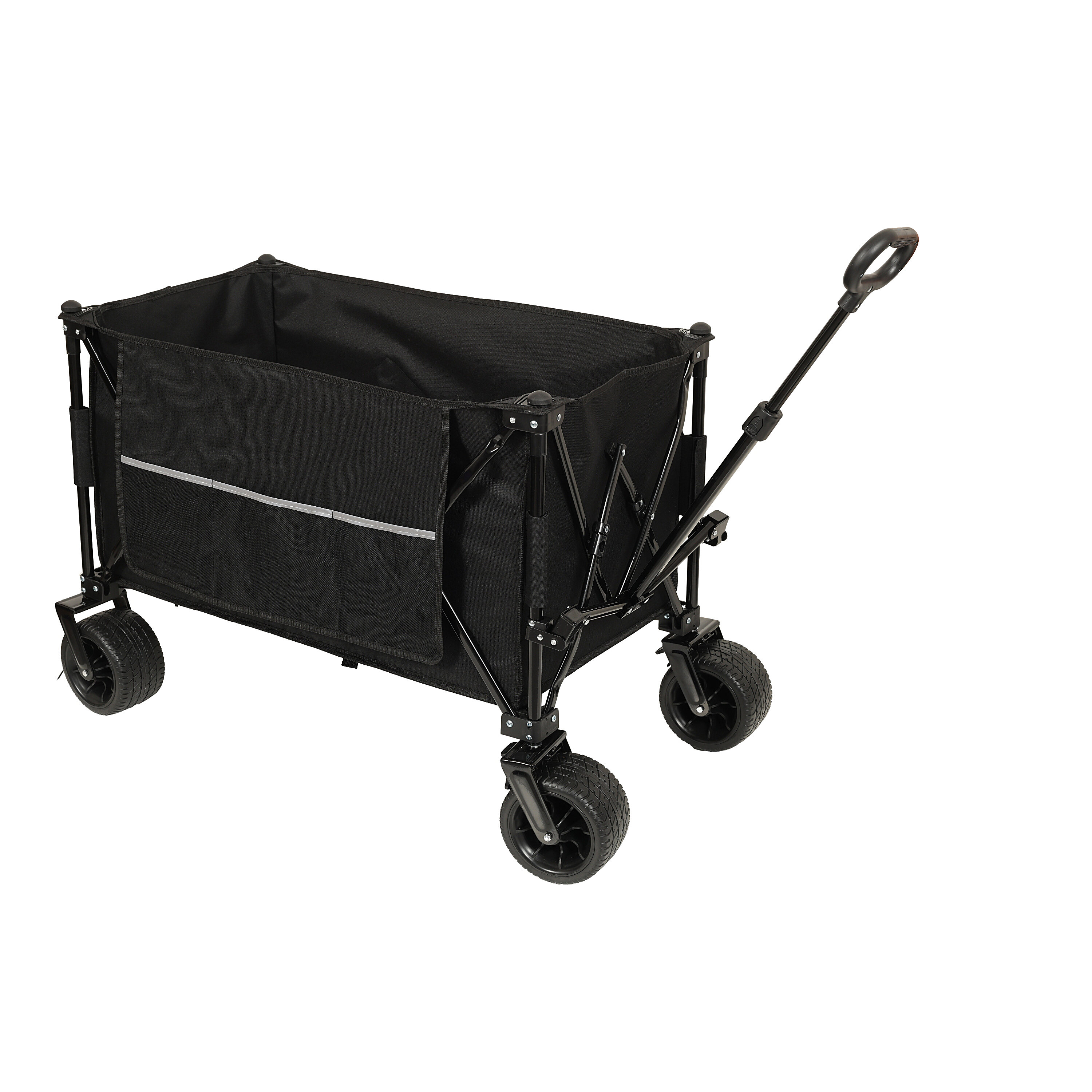 Folding Garden Carts Collapsible Foldable Extended Wagon,480lbs Weight Capacity, Heavy Duty Folding Utility Garden Cart with Big All-Terrain Beach Wheels & Drink Holders,Side Pocket and Brakes, Black