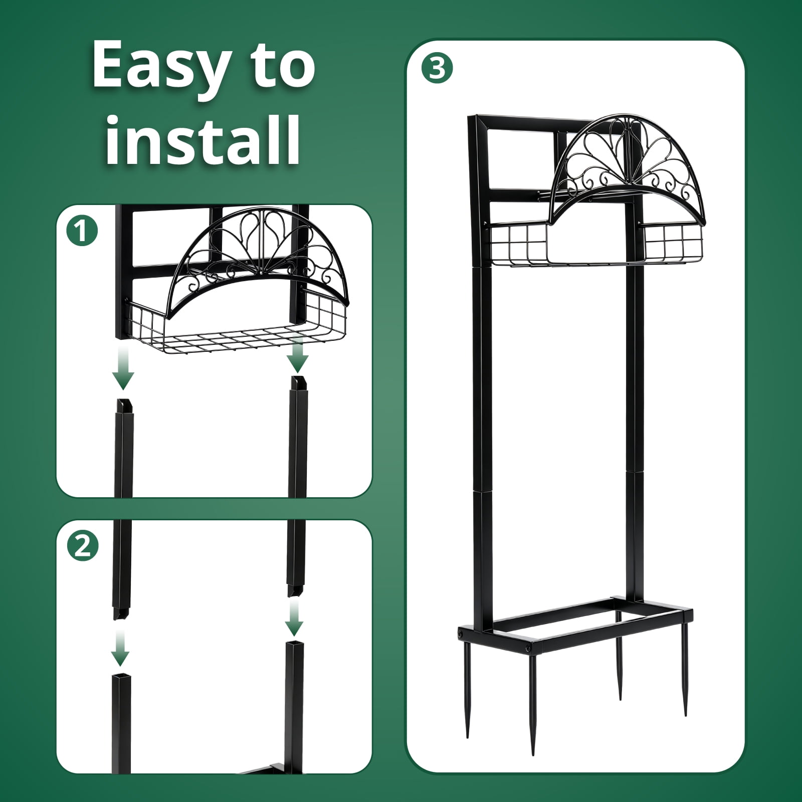 Heavy-Duty Freestanding Garden Hose Holder with Storage Basket