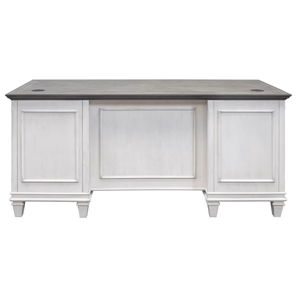 Pemberly Row Contemporary White Wood Double Pedestal Desk Executive Desk