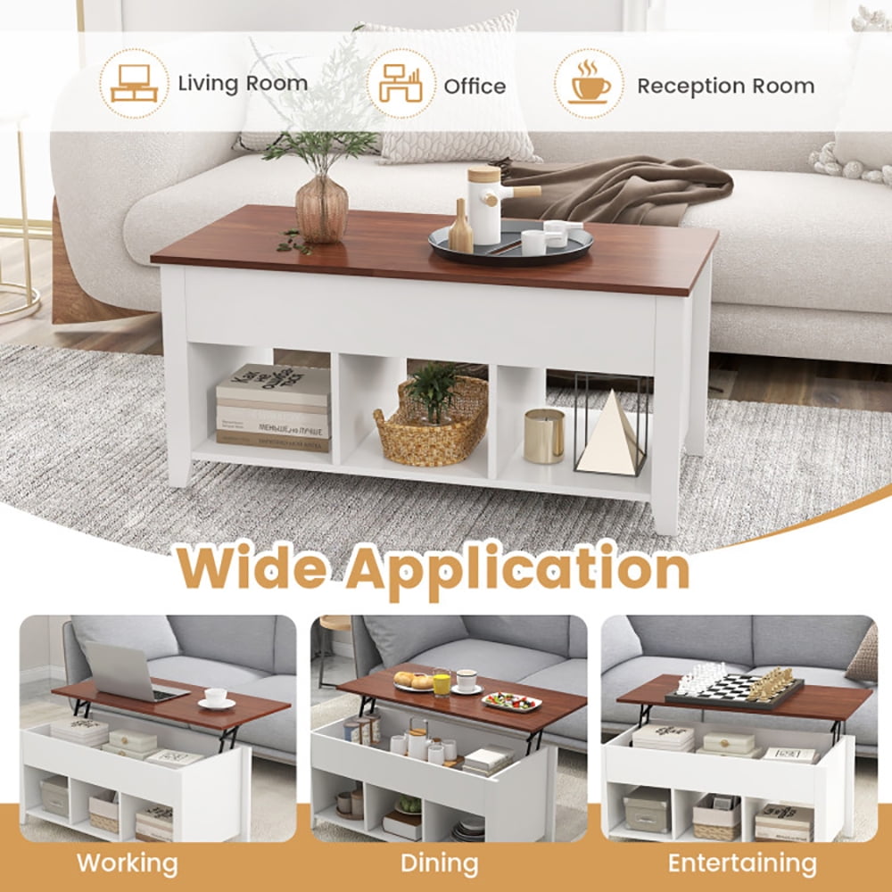 Finihen Lift Top Coffee Table, Lift Tabletop Dining Table, Lift Top Coffee Table with Hidden Storage Compartment, for Living Room, Office, White Finihen Lift Top Coffee Table, Lift Tabletop Dining Table, Lift Top Coffee Table with Hidden Storage Compartment, for Living Room, Office, White