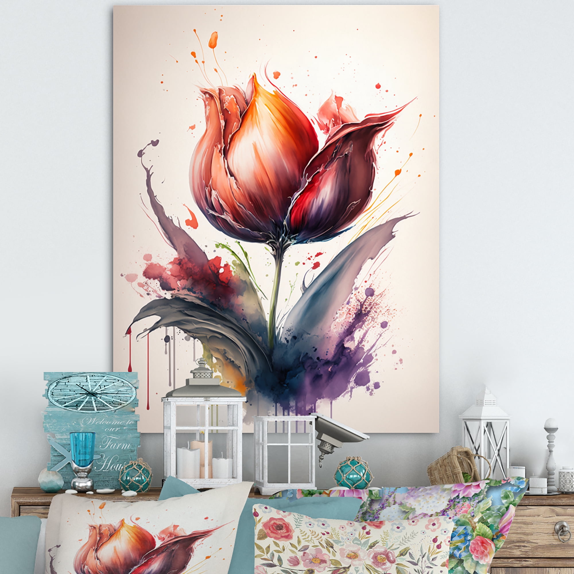 Designart Colorful Tulip III Canvas Wall Art