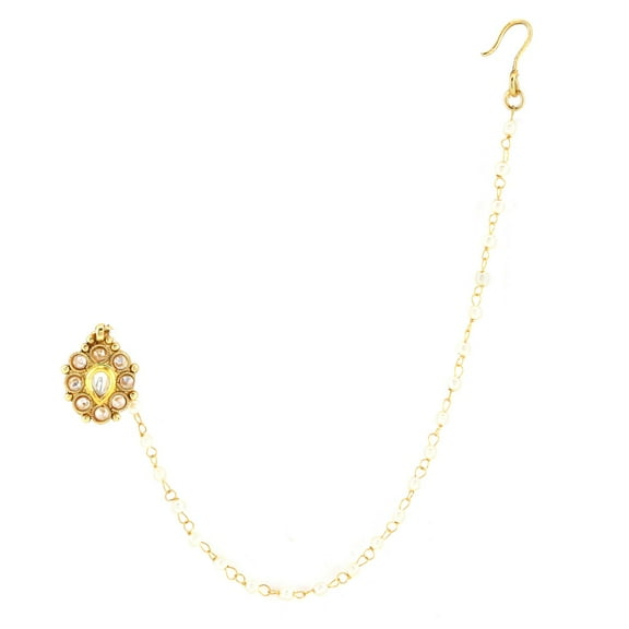 Efulgenz Indian Jewelry Kundan Crystal Nose Ring Hoop Pin Stud Fake Septum Ring with Chain Nose to Ear Chain Non Piercing Body Jewelry