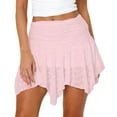 thumbnail image 3 of Women Low Rise Lace Y2k Pleated Ruffle Short Skirt Flowy Asymmetrical Underskirt Fairy Half Slip Skirts Pink M, 3 of 5